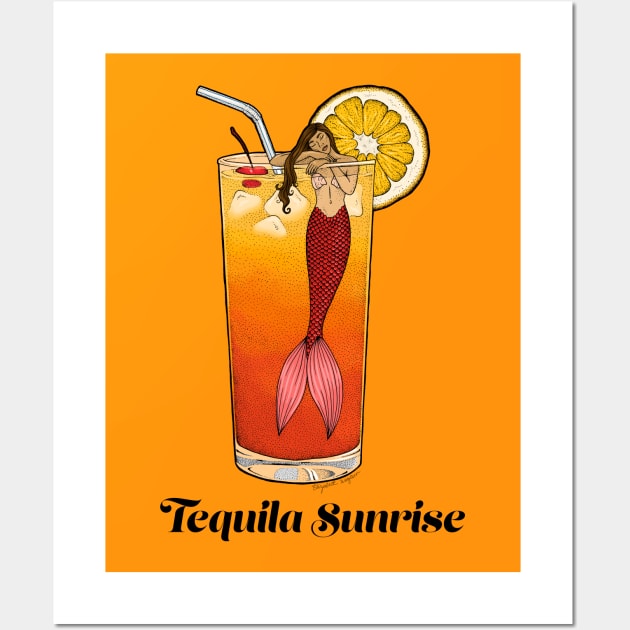 Tequila Sunrise Mermaid Cocktail Illustration Wall Art by Elizabeth Weglein Art